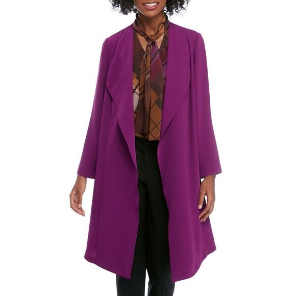 New! NINE WEST Draped Long Women's Soft Duster Jacket Color Wild Plum Size Small - Picture 3 of 5